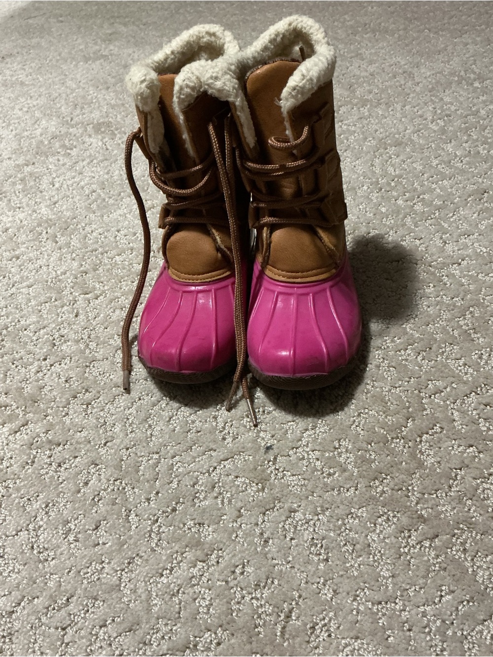 Kids Waterproof Winter Boots in Brown and Pink - Cozy Fleece Lining